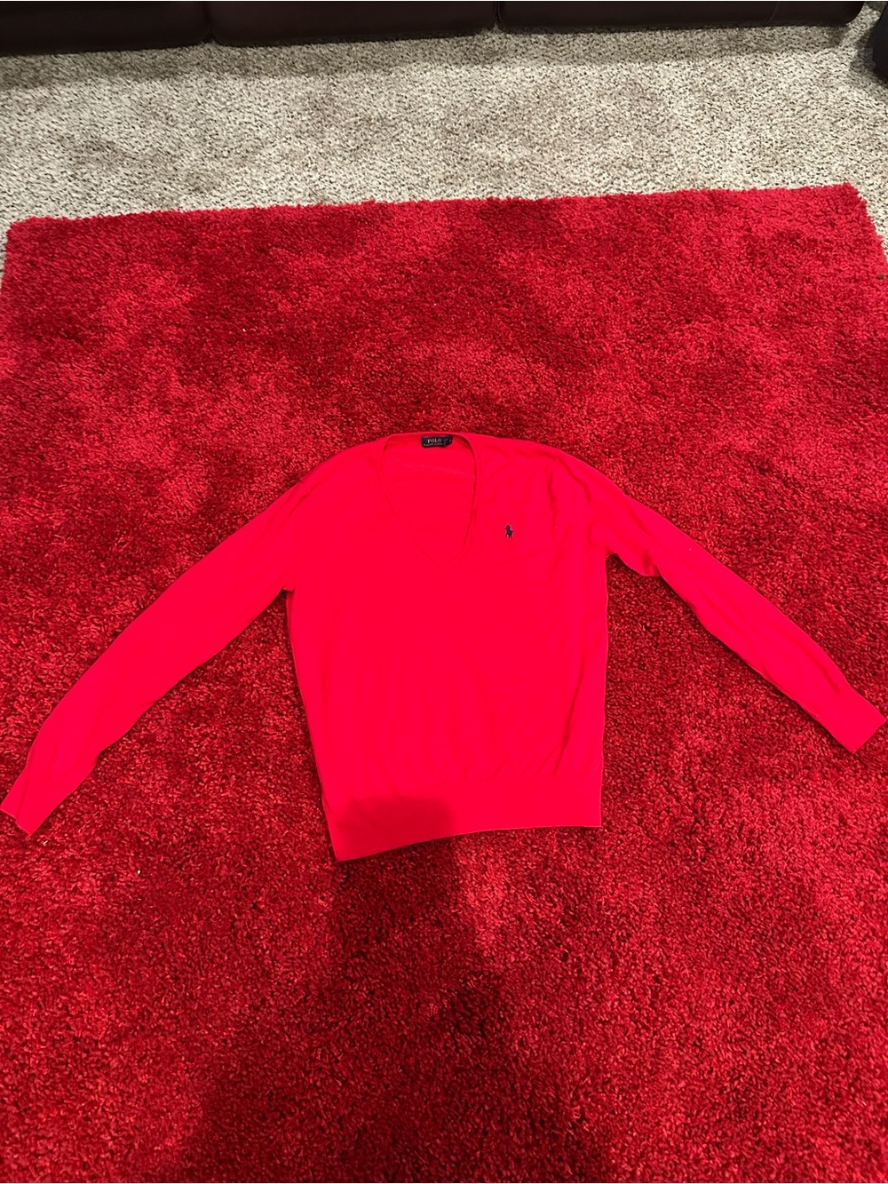 Polo (worn once) Ralph Lauren Women’s V-Neck Sweater - Bright Red